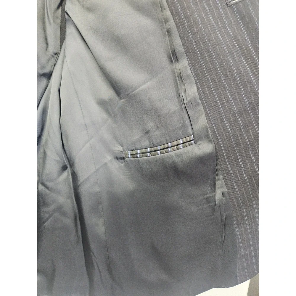 Nautica Mens 44R Wool Pinstripe Blazer 3 Button Sport Coat Grey Blue M722
